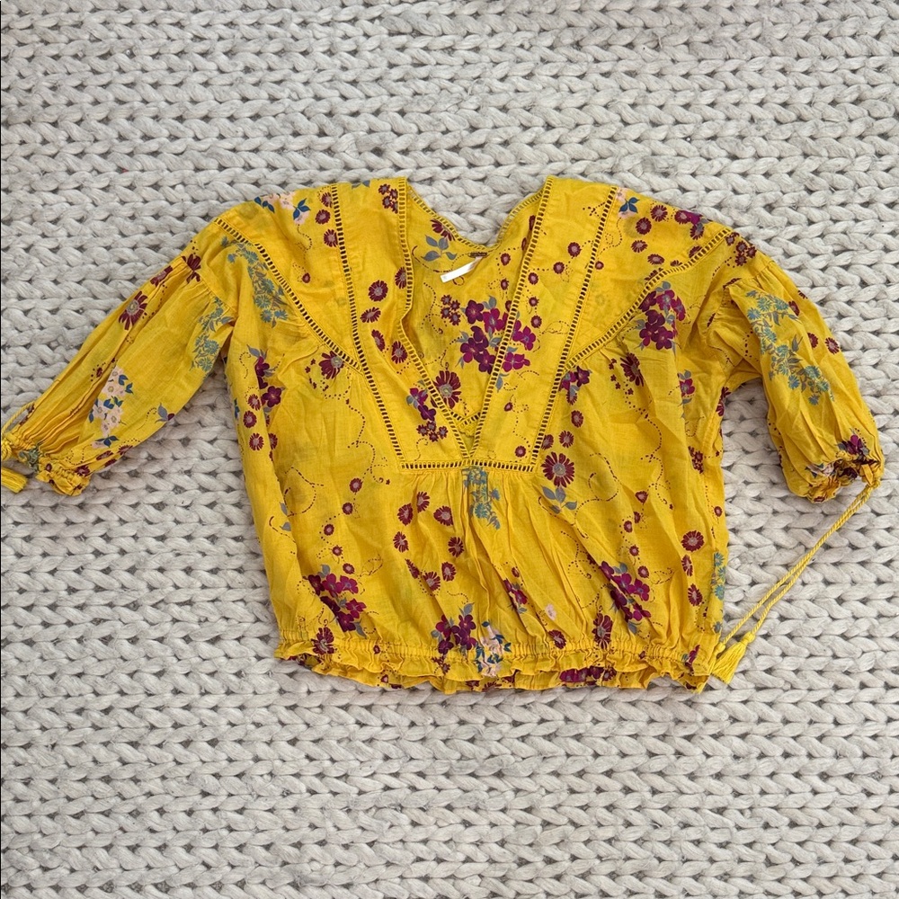 Free People Floral Yellow Women's Top